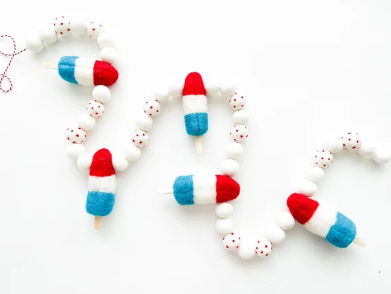 Rocket Pop Patriotic W/ White Balls Felt Ball Garland | Etsy | Etsy (US)