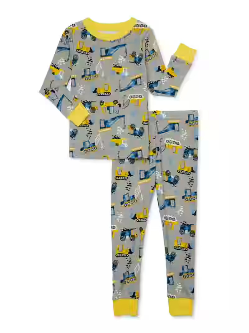 Wonder Nation Toddler Cotton Long Sleeve Sleep Tee and Pants Pajama Set, 2-Piece, Sizes 12M-5T | Walmart (US)
