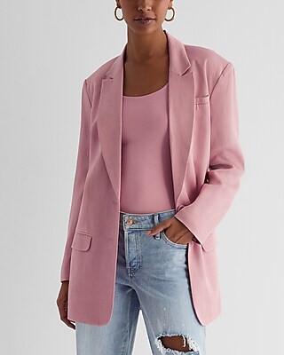 Linen-Blend Oversized Boyfriend Blazer | Express