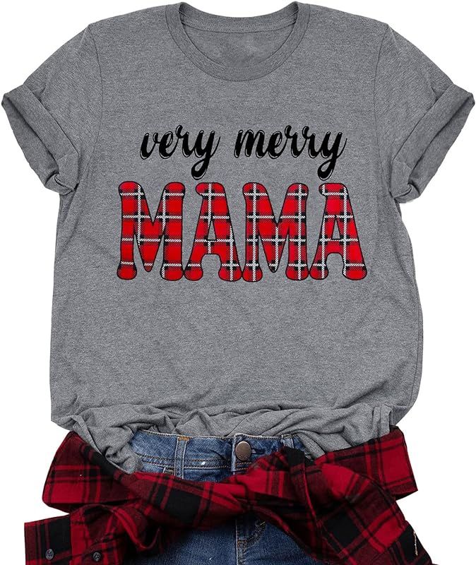 LAZYCHILD Christmas Shirts for Women Very Merry Mama Christmas Tree Shirt Christmas Mom Shirt Xmas H | Amazon (US)