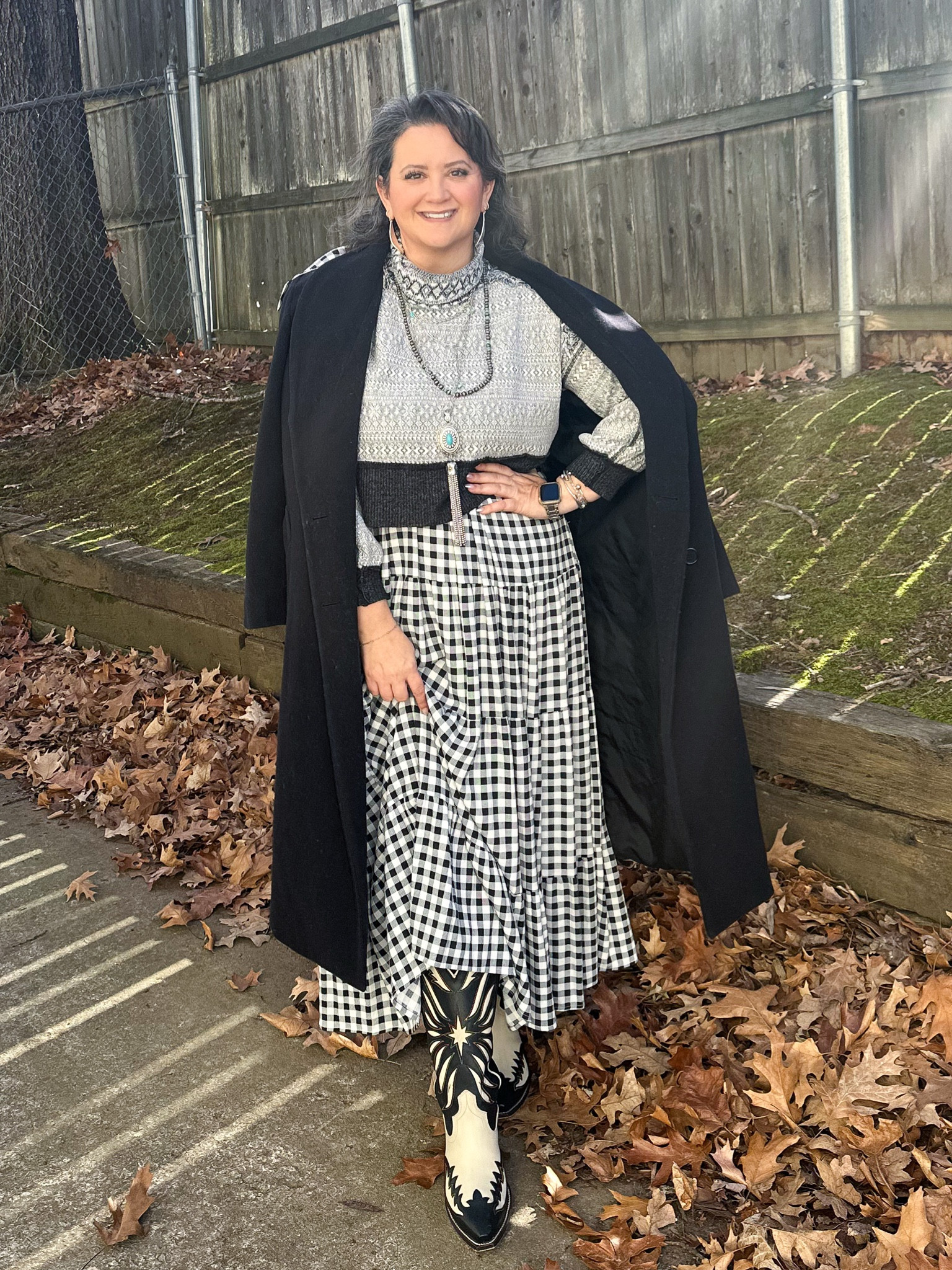 Winterizing a summer gingham dress ❄️

#LTKOver40 #LTKMidsize