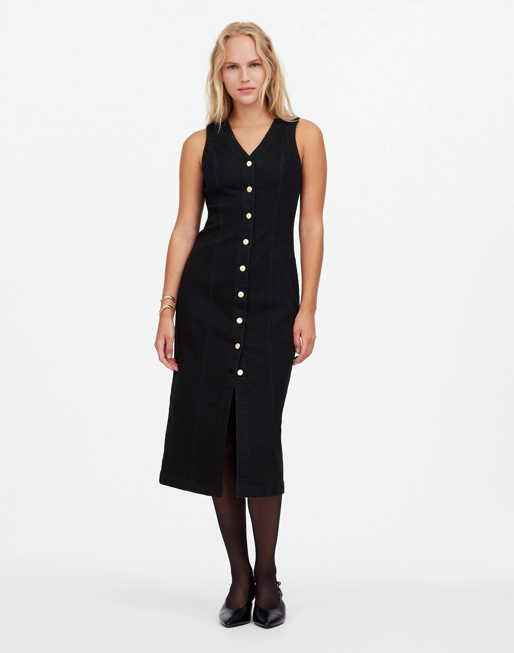 Denim V-Neck Midi Dress | Madewell