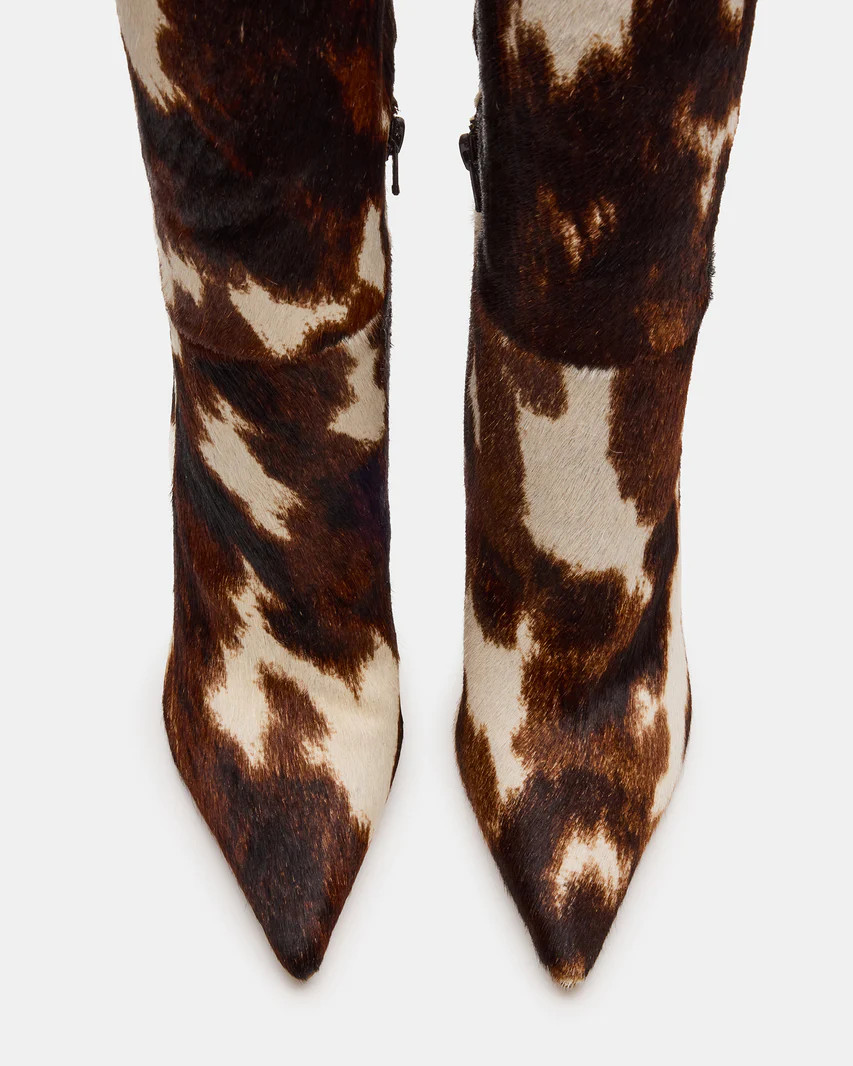 NITRO Brown Cow Print Pointed-Toe Stiletto Heel Knee-High Women's Boots | Steve Madden (US)