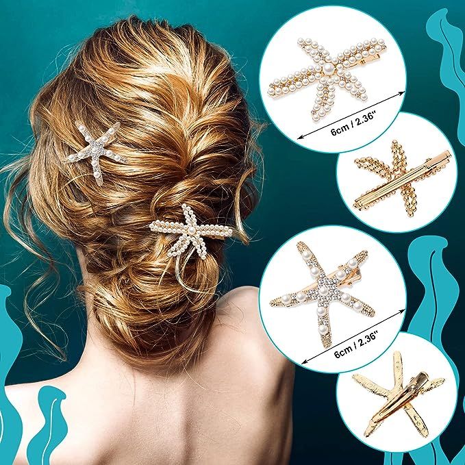 Hillban 6 Pieces Women Mermaid Jewelry Starfish Necklace Bracelets Seashell Purse Summer Beach Ea... | Amazon (US)