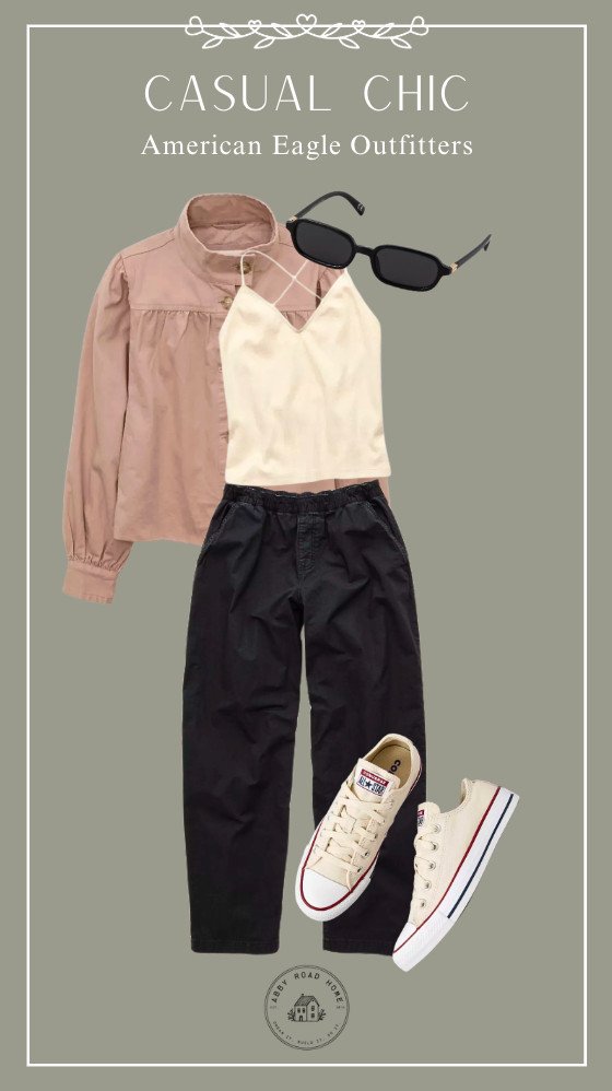 An easy casual chic moment 🤍 Layered neutrals with relaxed black trousers, a soft cami, classic sneakers, and oversized sunnies. Effortless but still put-together — the kind of outfit you can wear from coffee to errands to dinner without changing a thing. Linking everything here. 

 #LTKgrwm #LTKootd #LTKSaleAlert