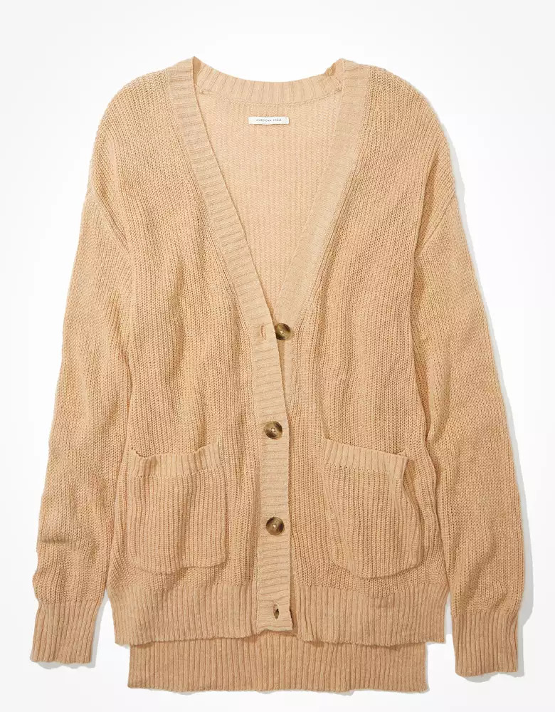 AE Oversized Side Slit Button Up Cardigan | American Eagle Outfitters (US & CA)