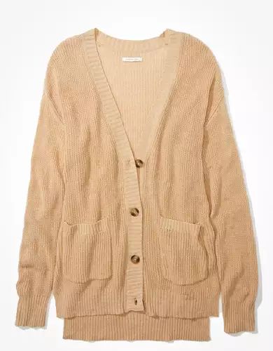AE Oversized Side Slit Button Up Cardigan | American Eagle Outfitters (US & CA)