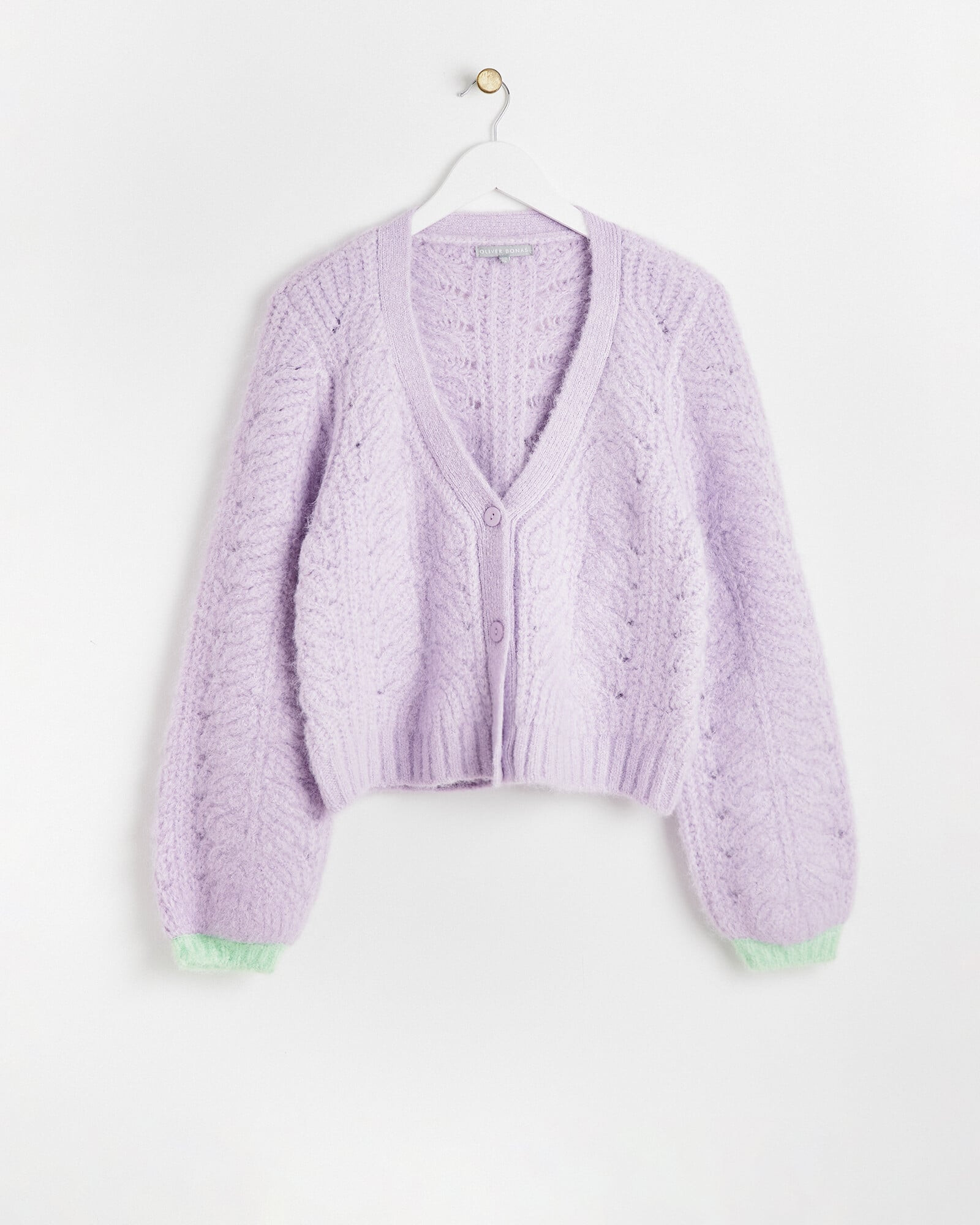 Lilac Purple Fluffy Knitted Cardigan | Oliver Bonas (Global)