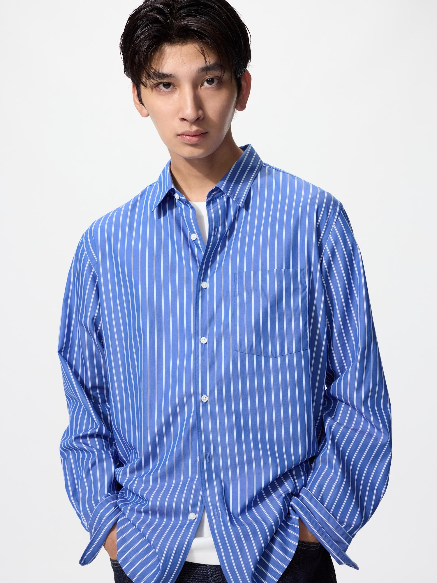 Broadcloth Shirt Regular Collar Striped Blue XL UNIQLO US | UNIQLO (US)