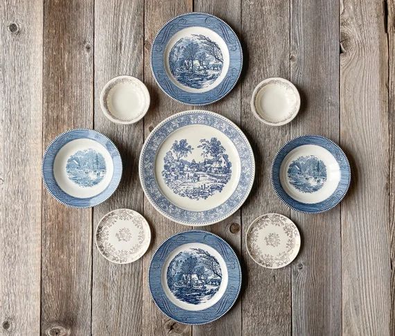 Instant Wall Plate Collection of Blue and White Plates Set of 9 China English China | Wall Hangin... | Etsy (US)