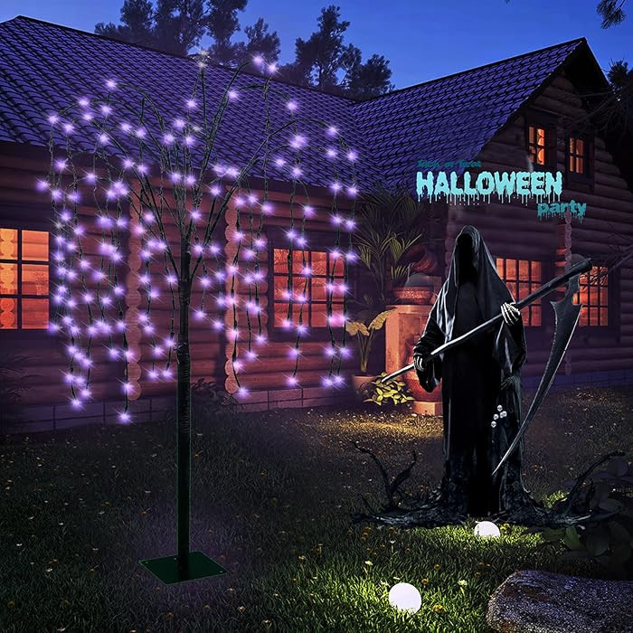 LED Solar Willow Tree Lights Outdoor,4.6Ft Lighted Weeping Willow Tree,Adjustable Branches Fairy ... | Amazon (US)