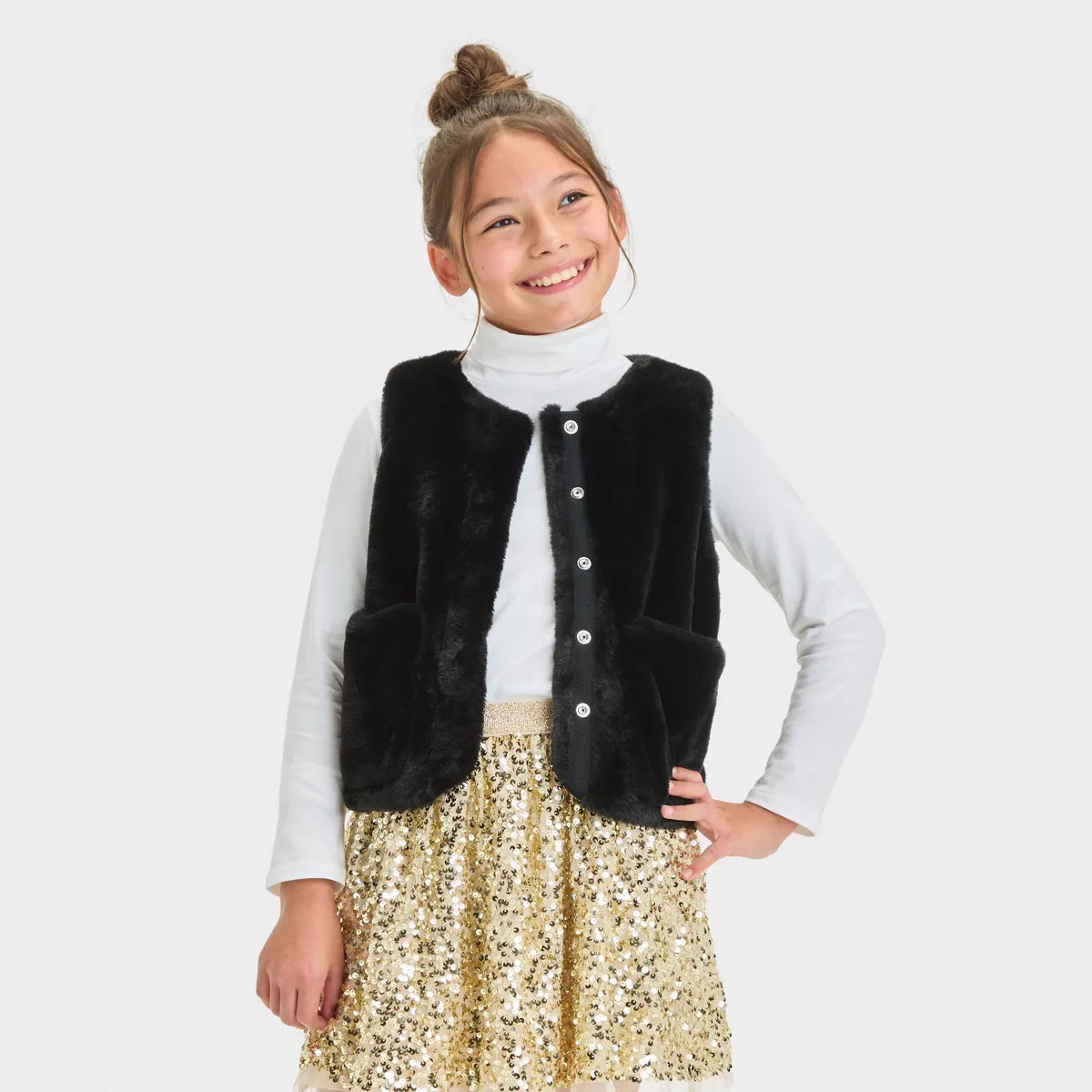 Girls' Faux Fur Vest - Cat & Jack™ Black XS | Target