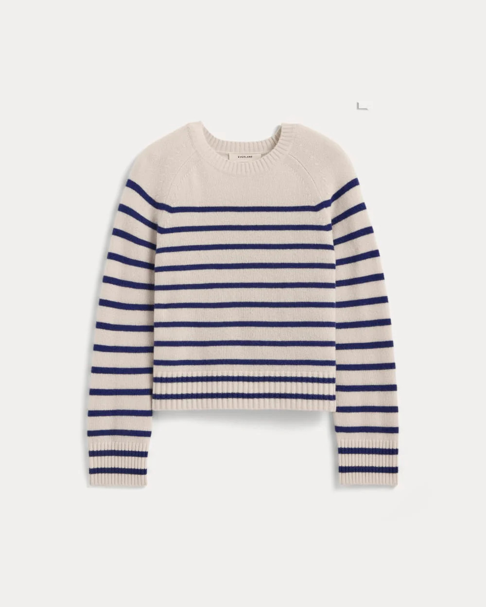 The Boxy Crew in Cashmere | Soft White / Deep Blue | Everlane
