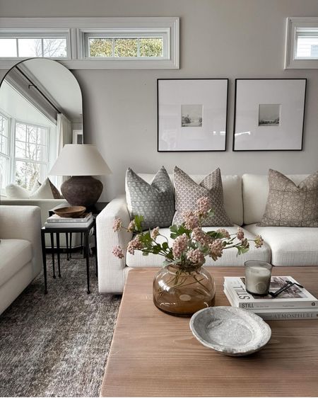 Living room, spring decor, sofa, coffee table, arched floor mirror, how pillows, side tables, lamps, art, frames 

#LTKStyleTip #LTKHome