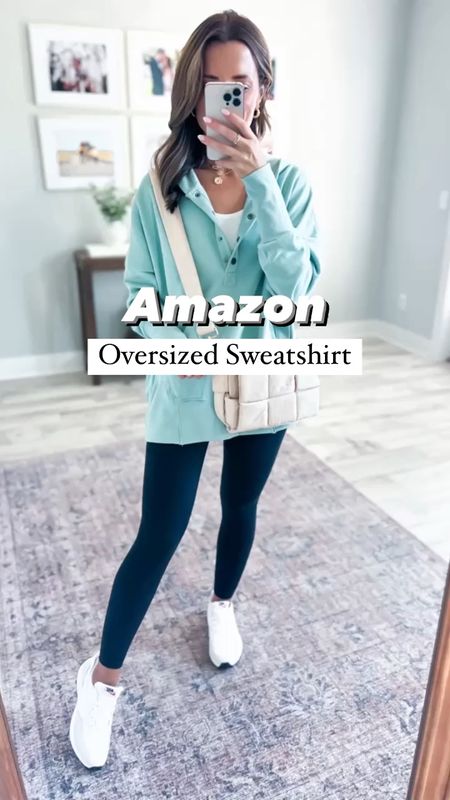 Fall outfit. Travel outfit. Amazon oversized sweatshirt. Tunic sweater (small, light green). Favorite Amazon leggings (XXS). Ribbed tank top (XS). Nike waffle knit sneakers (TTS, so comfy). White sneakers. Travel shoes. Amazon quilted purse. 

#LTKfindsunder50 #LTKshoecrush #LTKtravel