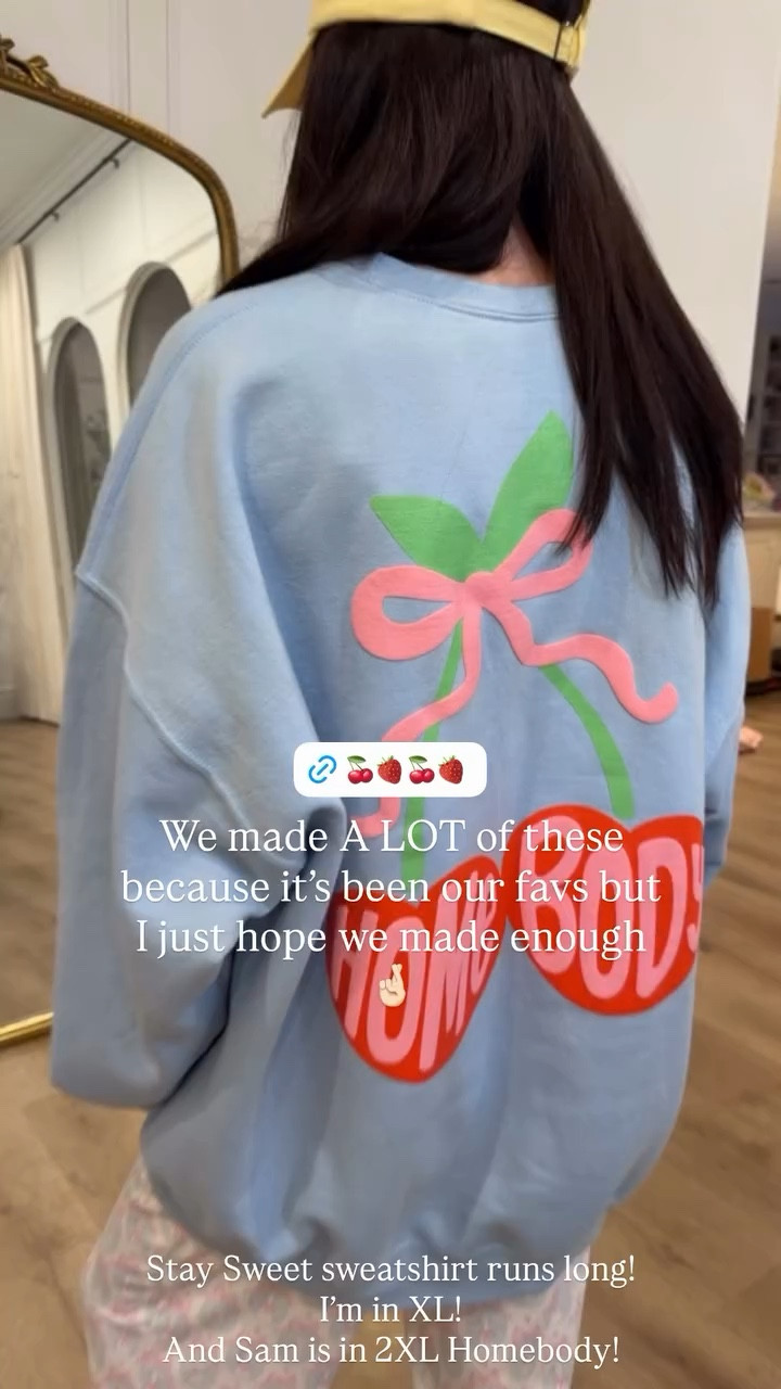We made A LOT of these because it’s been our favs but I just hope we made enough 🤞🏻 Stay Sweet sweatshirt runs long!
I’m in XL!
And Sam is in 2XL Homebody!