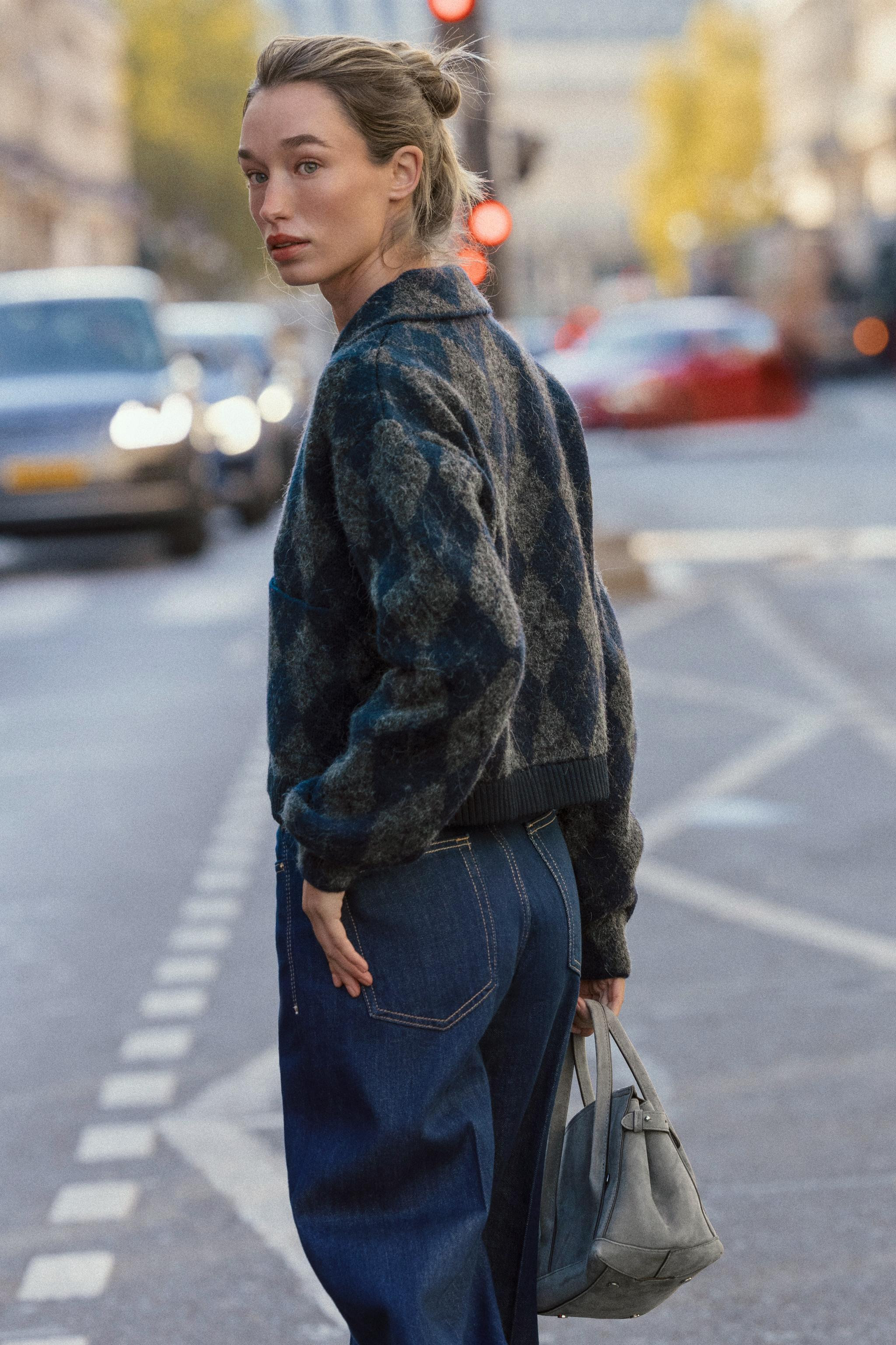 ARGYLE KNIT BOMBER JACKET | Zara UK