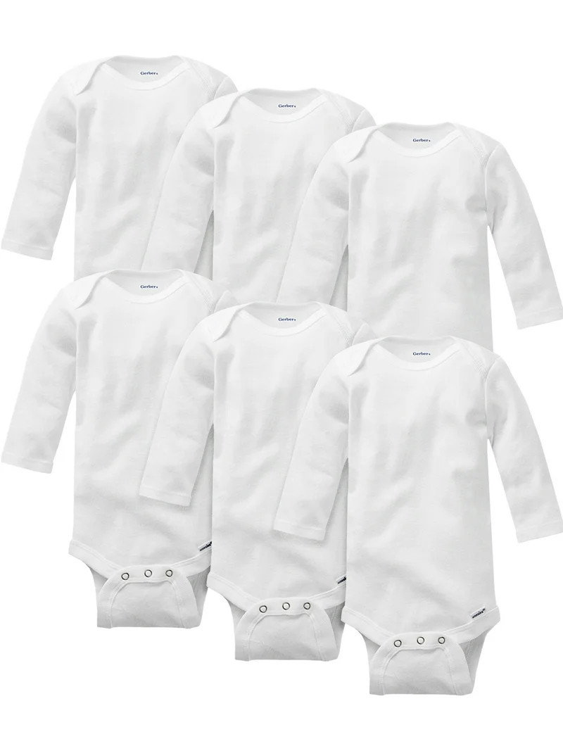 Gerber Baby Gender Neutral Long Sleeve White Onesies Bodysuits, 6-Pack, Preemie-24 Months | Walmart (US)
