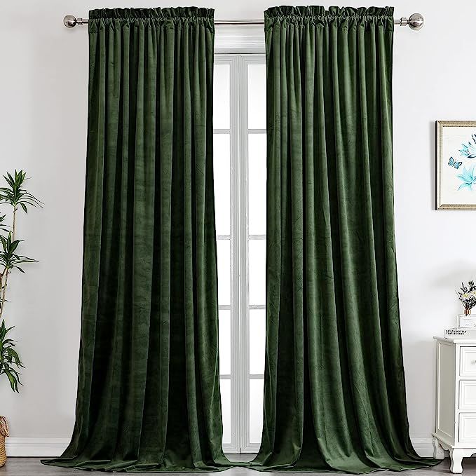 Benedeco Blackout Green Velvet Curtains for Bedroom Window, Light Filtering Drapes for Living Roo... | Amazon (US)