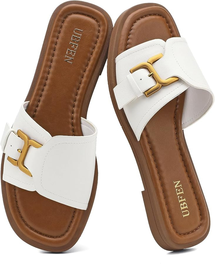 UBFEN Women's Square Toe H-Strap Slide Sandals Trendy Comfortable Summer Flat Sandals for Casual,... | Amazon (US)