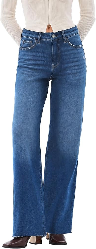 ONESO Wide Leg Jeans for Women Mid Rise Baggy Denim Pants Cuttable Raw Hem | Amazon (US)