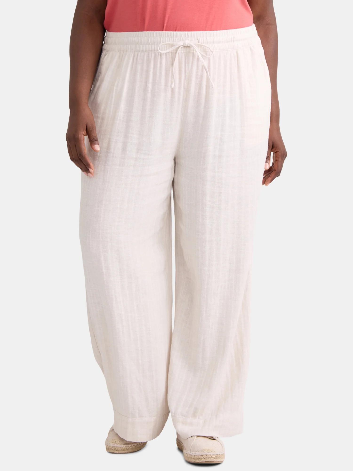 Time and Tru Women's and Women's Plus Wide Leg Linen Blend Pants, 29" Inseam, Sizes XS-4X | Walmart (US)