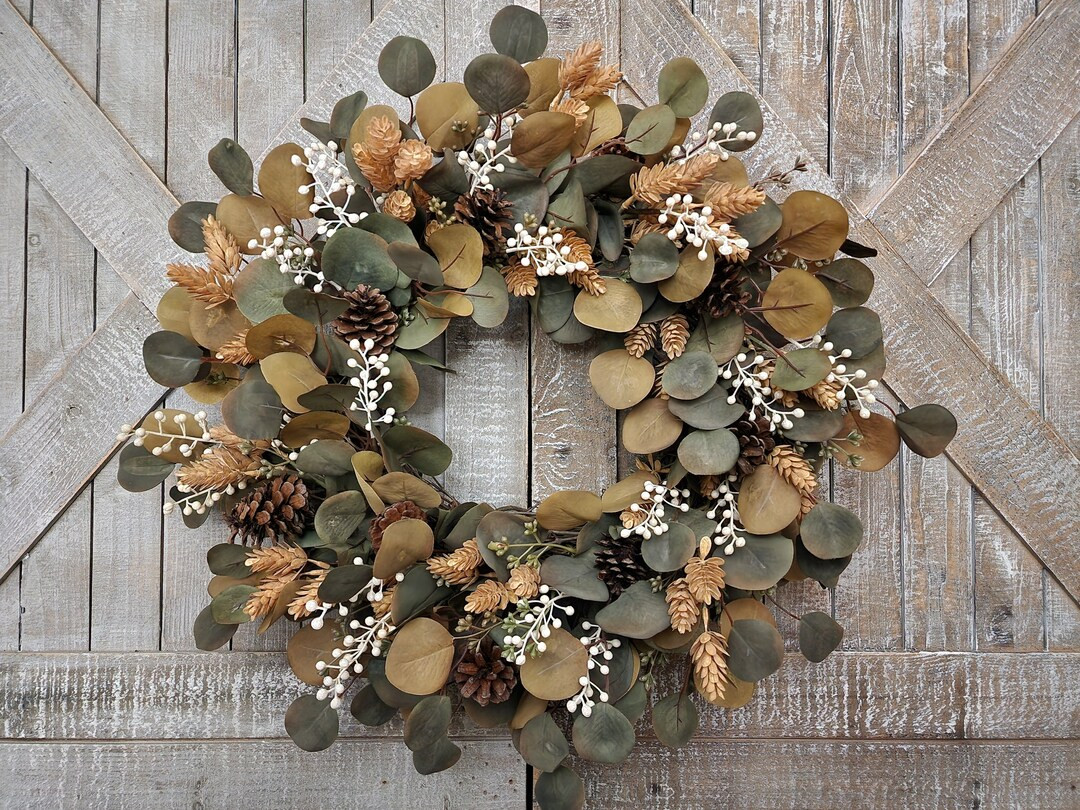 Fall Eucalyptus and Berry Wreath Pinecone and Hops Wreath - Etsy | Etsy (US)