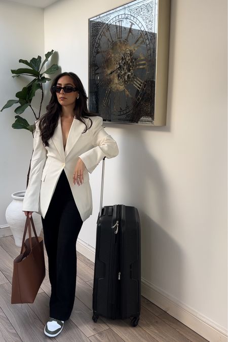 Oversized blazer, white blazer,  neutral blazer, transitional outfit, work outfit, office outfit, smart outfit, brown tote bag, tan shoulder bag, tan tote bag, nike dunk, nike dunk low, khaki nike dunk, prada sunglasses, H&M , linen trousers

#LTKtravel #LTKworkwear #LTKstyletip