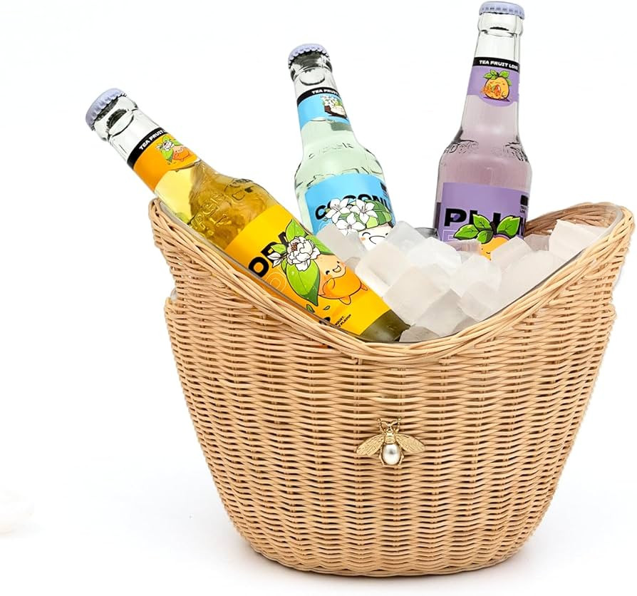 Lexenic Ice Bucket with Handle, Woven and Acrylic Double Layer Busket Design, 4L Champagne Wine Bucket for Cocktail Bar, Parties- Anti Frozen Hands Anti Water Leakage (Kita) | Amazon (US)