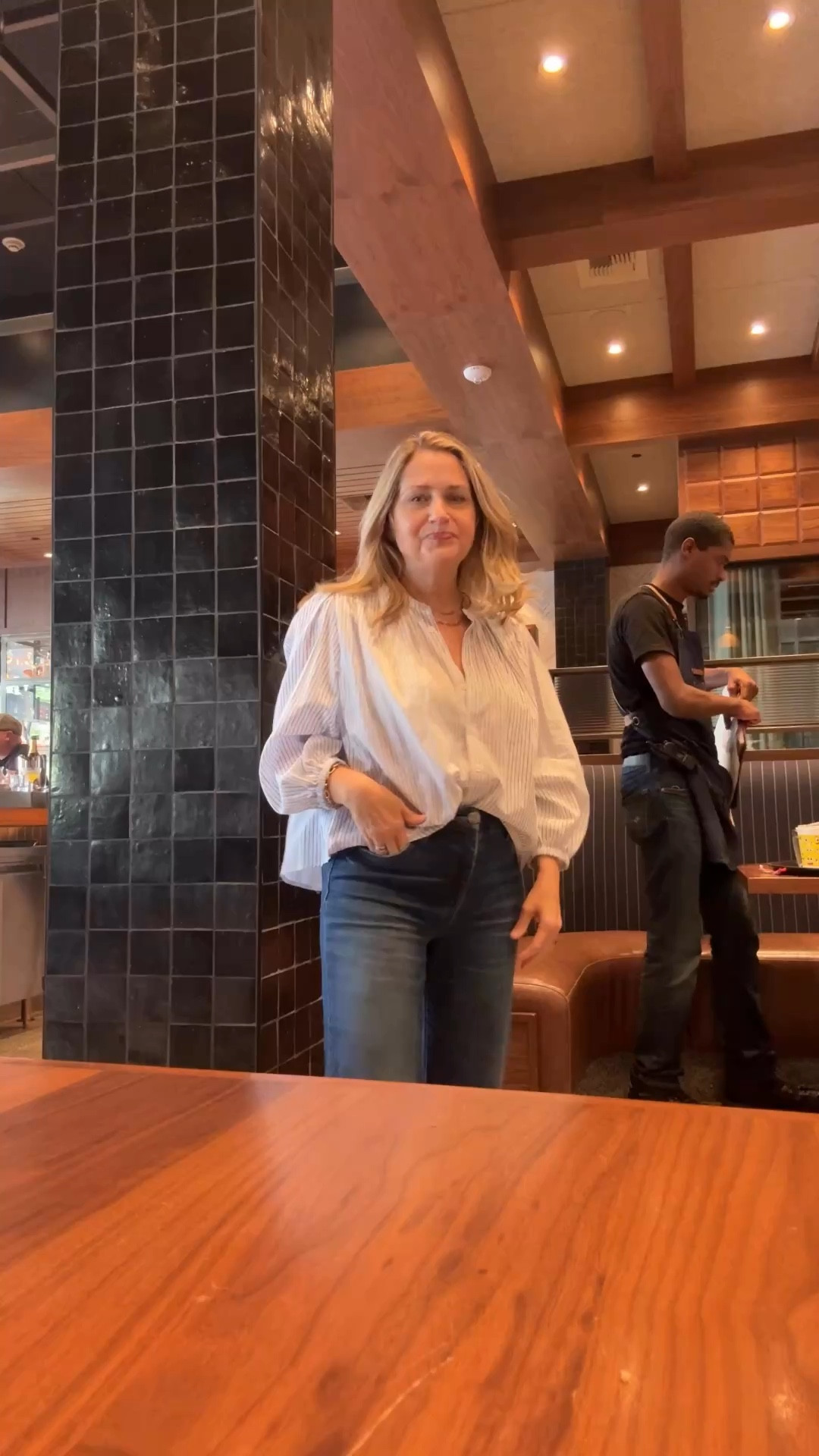 So I probably shouldn’t have chewed gum right before filming this and maybe I should’ve told the guy I was going to film first, but I love seeing his expression on  camera. ￼But what a fun treat to have my friends come back to the table at just the right time! 
￼