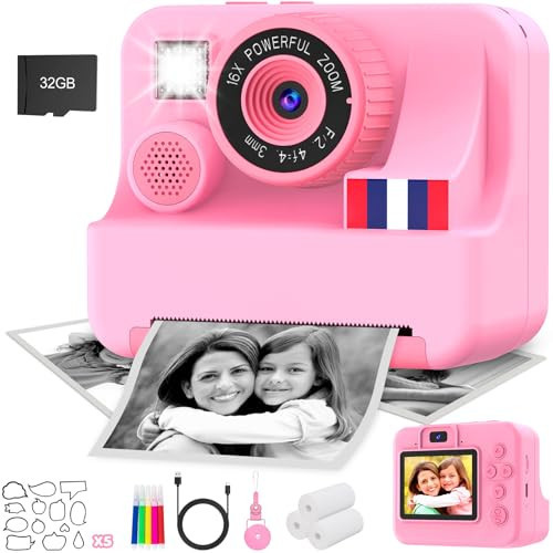 Yosfeng Instant Print Camera for Kids - Christmas Birthday Girls Gifts for Age 3 4 5 6 7 8 9 10 Year Old, 2.4 Inch Screen Kids Instant Camera, Kid Digital Video Cameras Toys with 32 GB SD Card | Amazon (US)