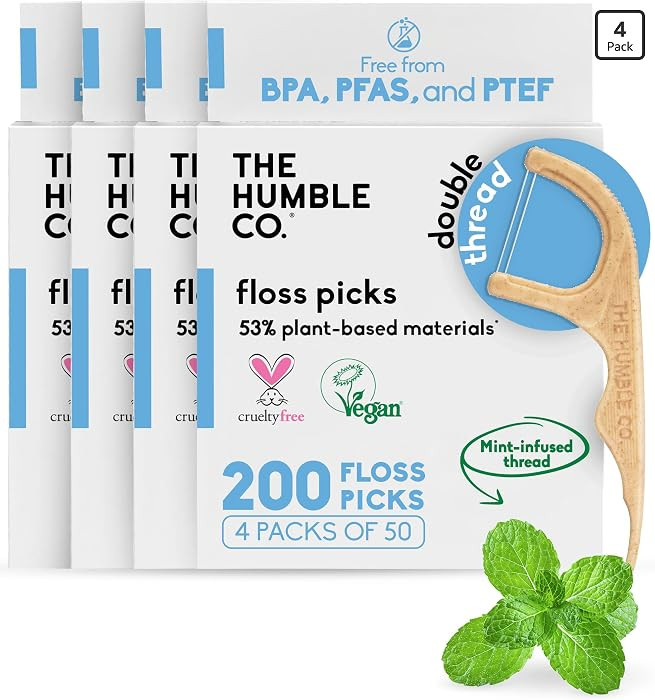 The Humble Co Dental Floss Picks for Teeth, 200 Count (Mint) - Double Thread Tooth Picks Flossers... | Amazon (US)