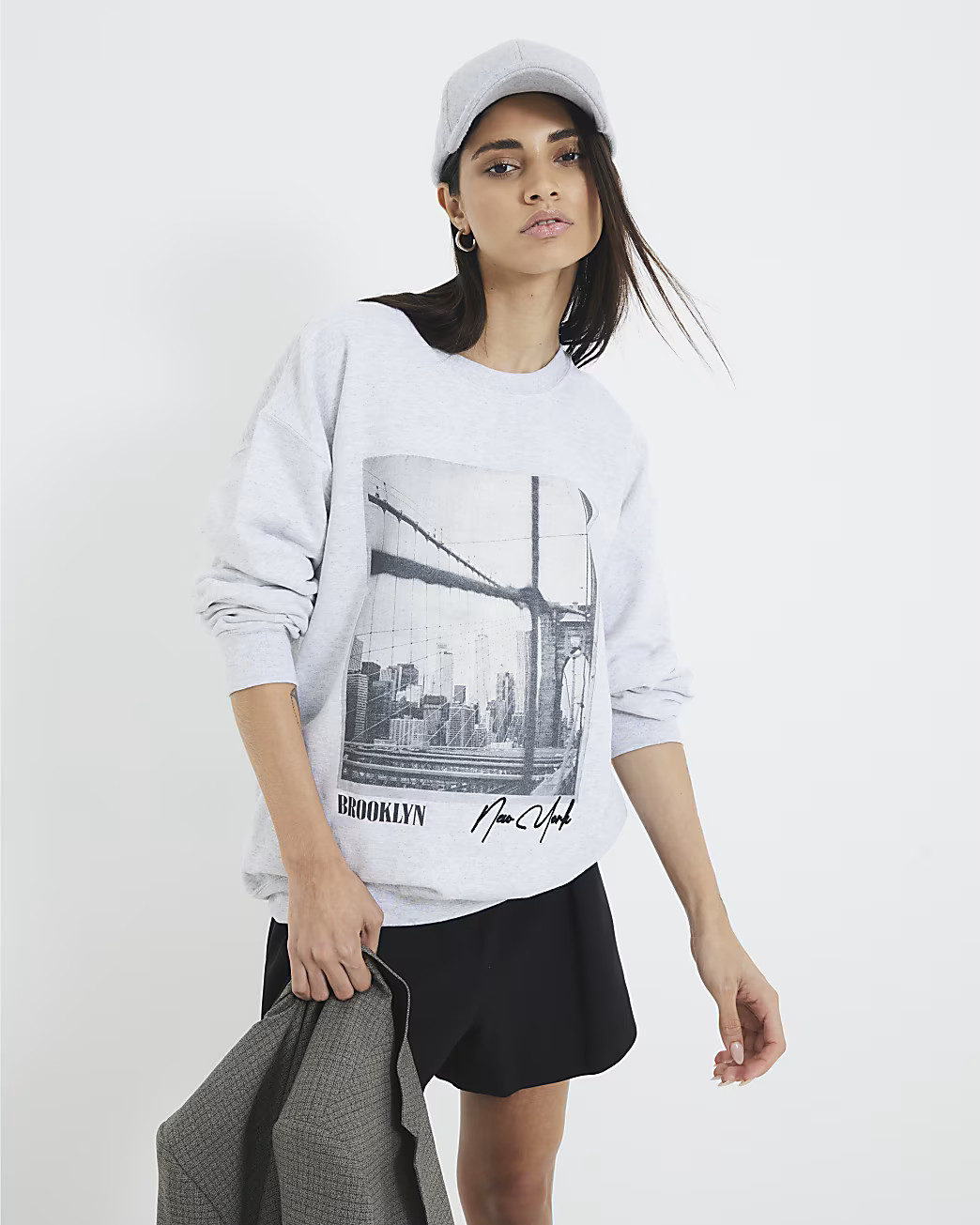 Grey Long Sleeve New York Sweatshirt | River Island UK & IE