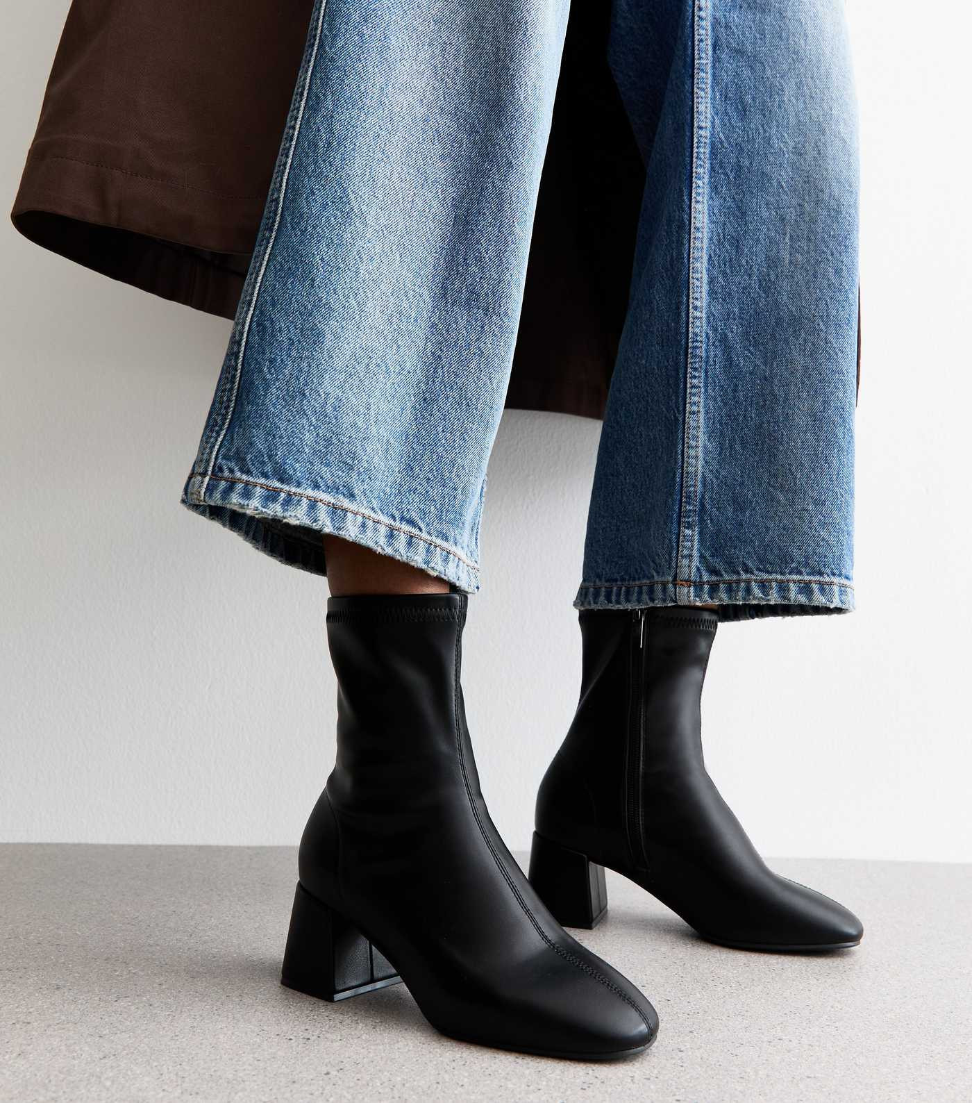 Black Faux Leather Block Heel Ankle Boots | New Look | New Look (UK)