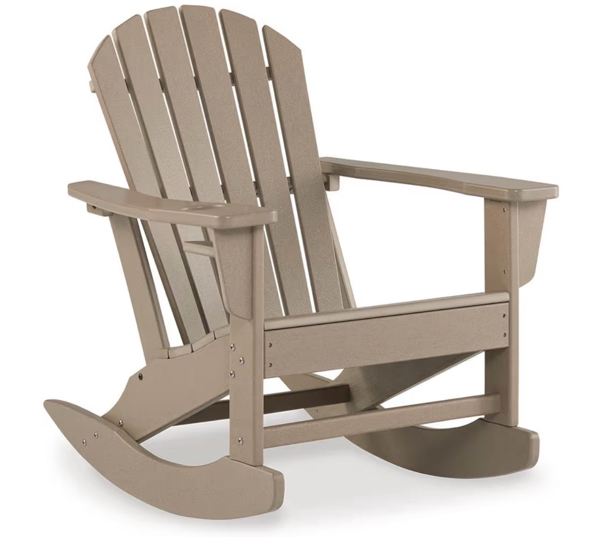 Signature Design by Ashley Sundown Treasure Cottage Weather Resistant Outdoor Rocking Chair with 1 Cup Holder, Light Brown