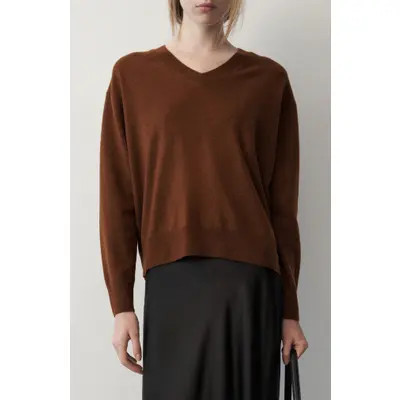 MANGO Wool V-Neck Sweater in Caramel at Nordstrom, Size Small | Nordstrom