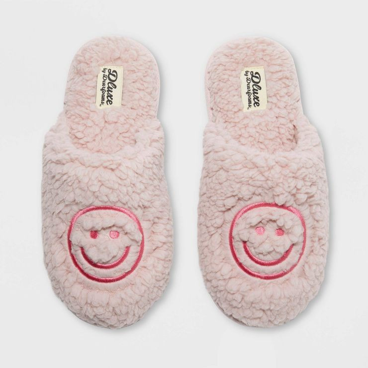 Women's dluxe by dearfoams W Happy Face - Heart Eyes Slippers - Pink L | Target
