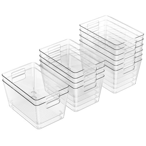 12 Pack Clear Plastic Storage Bins, 11" Large Pantry Organizer Bins with Handles, Plastic Containers for Refrigerator,BPA-Free Perfect for Kitchen,Fridge,Cabinet,Pantry,Bathroom,Closet Organization | Amazon (US)