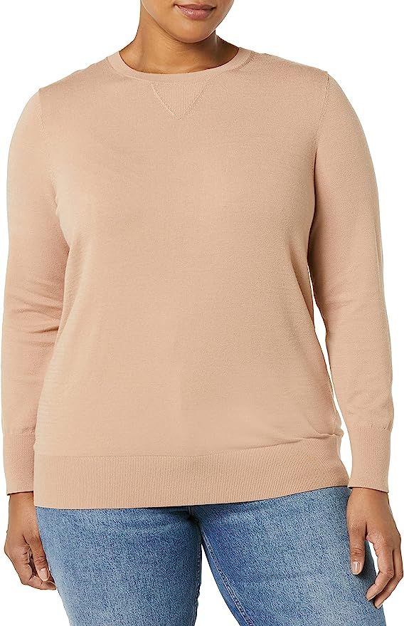 Daily Ritual Women's Fine Gauge Stretch Crewneck Pullover Sweater (Available in Plus Size) | Amazon (US)