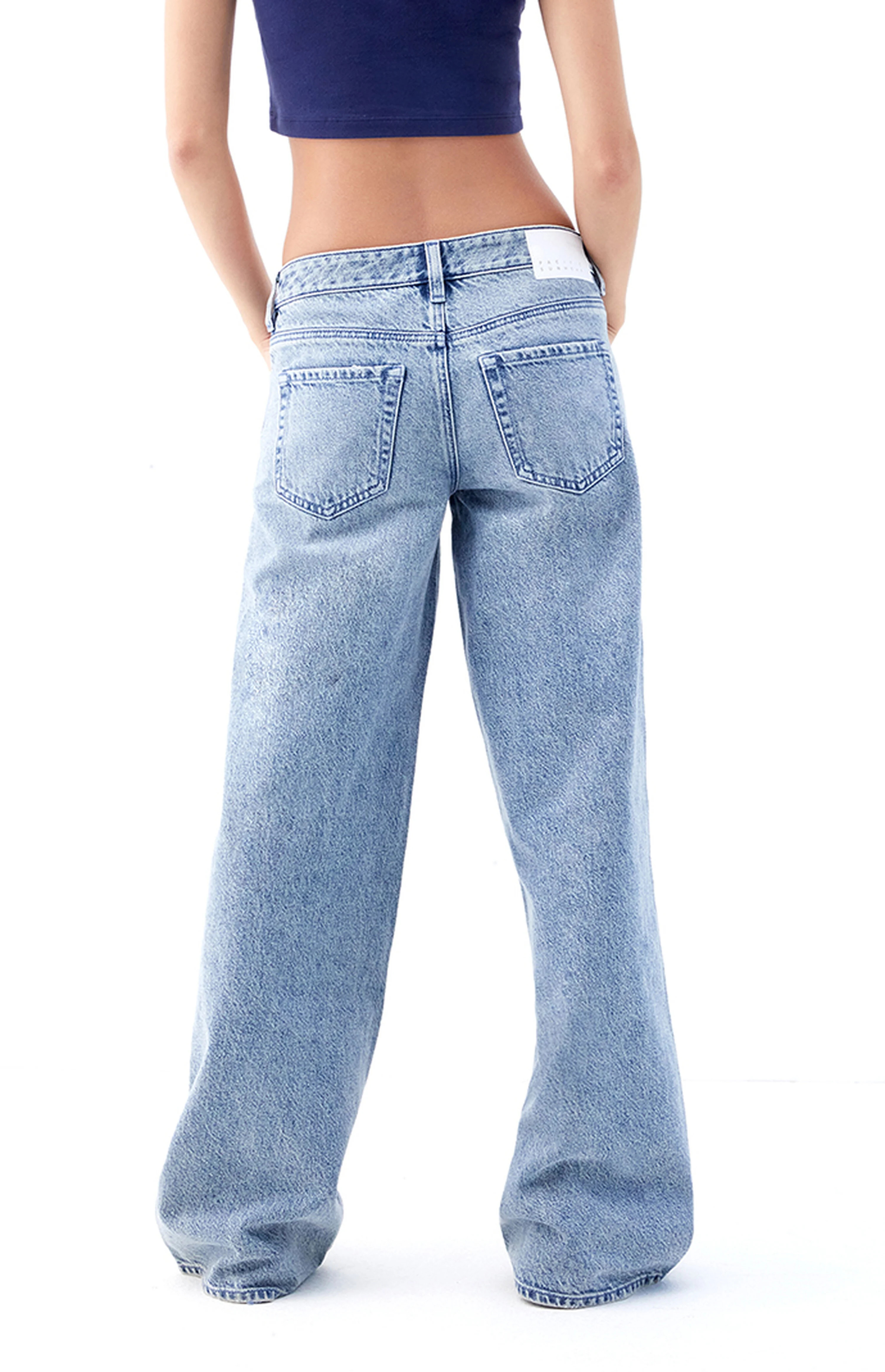 PacSun Casey Medium Indigo Twist Seam Low Rise Baggy Jeans | PacSun