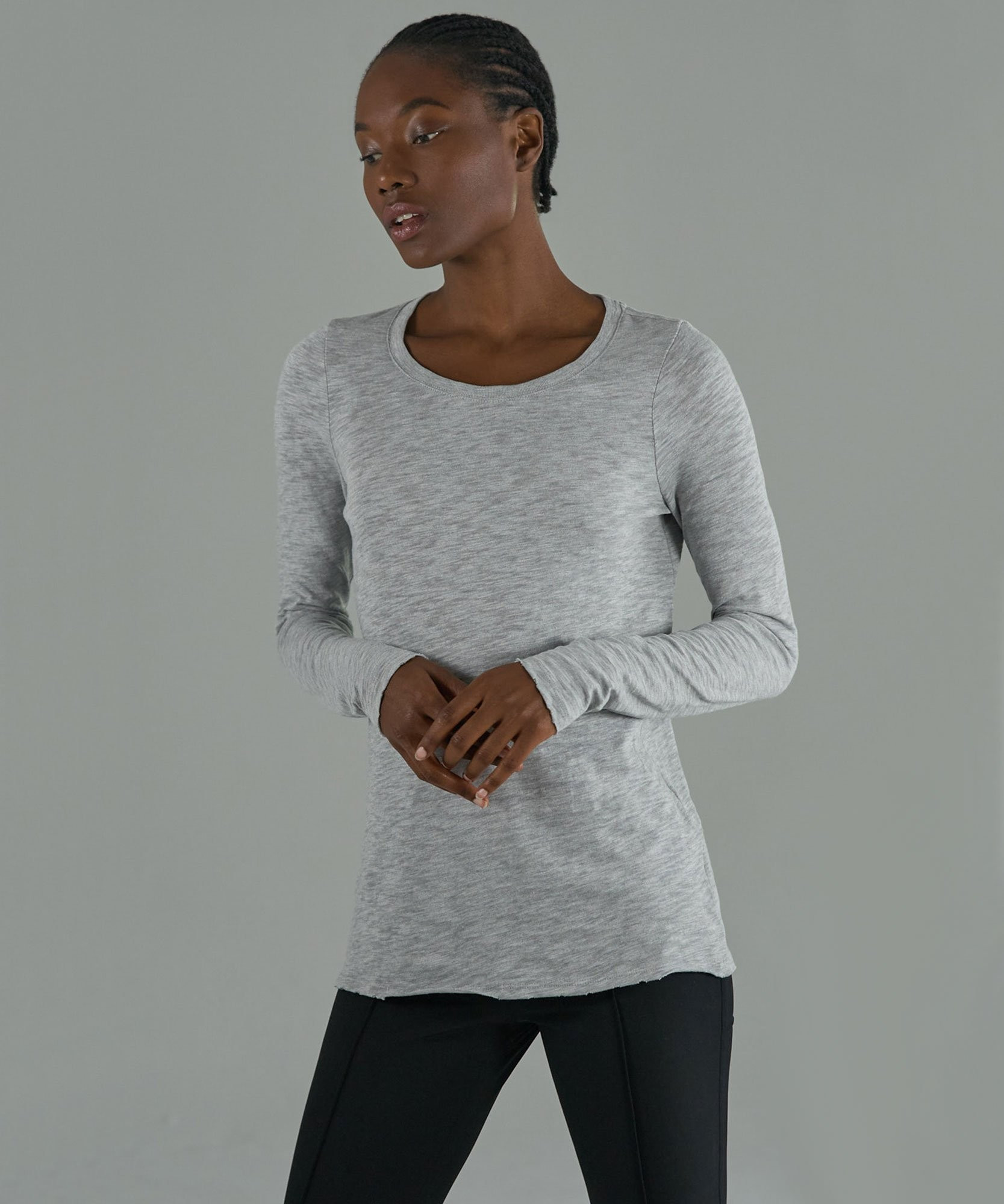 Slub Jersey Long Sleeve Destroyed Wash Tee - Heather Grey | ATM Collection