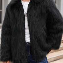 Fluffy Thickened Men's Faux Fox Fur Coat, Warm Outwear Long Sleeve New Artificial Fur Jacket, Fluffy Furry Fur Coat | SHEIN