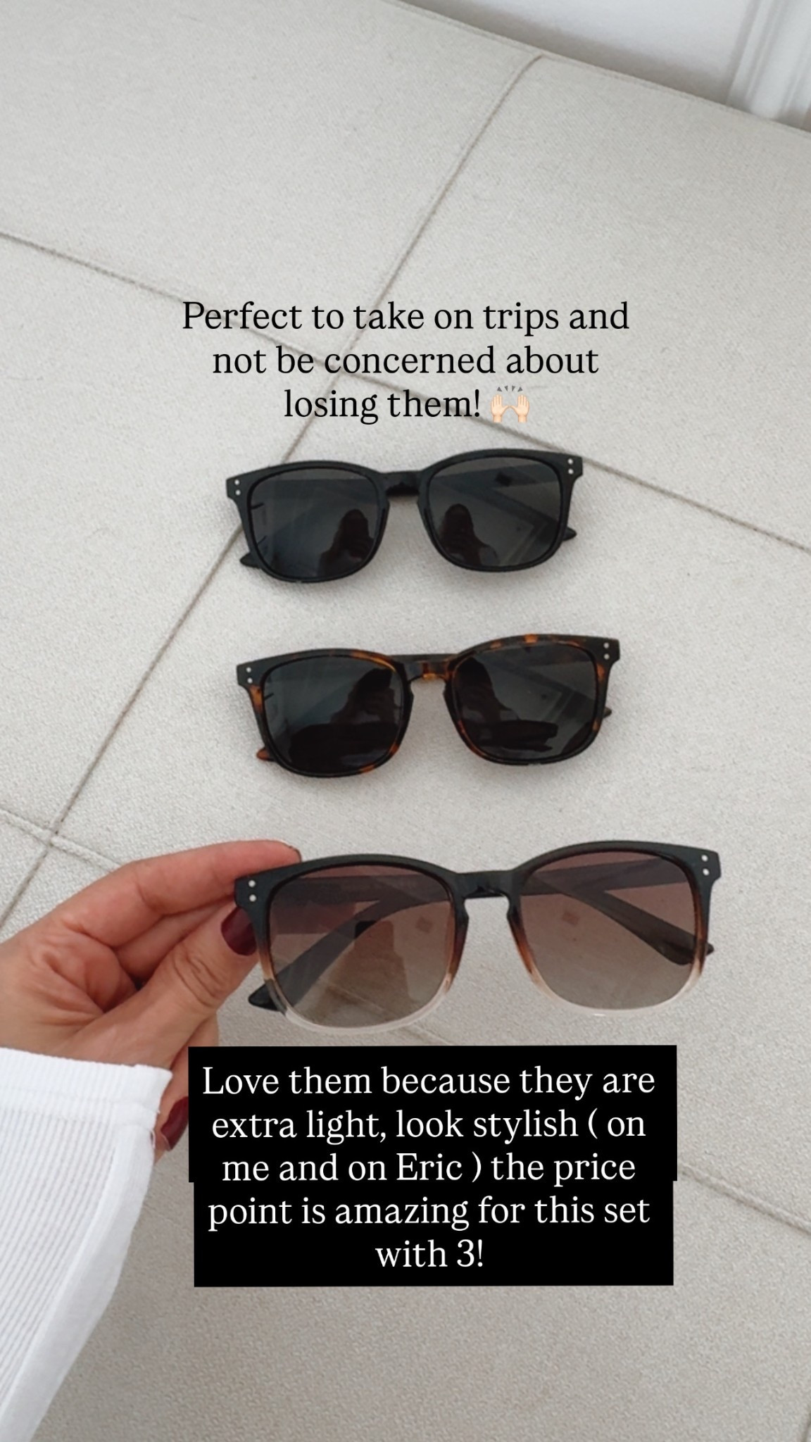 Travel essentials 
Love them because they are extra light, look stylish (on me and on Eric) the price point is amazing for this set with 3!
Perfect to take on trips and not be concerned about losing them!

#LTKU #LTKBeauty #LTKFindsUnder50