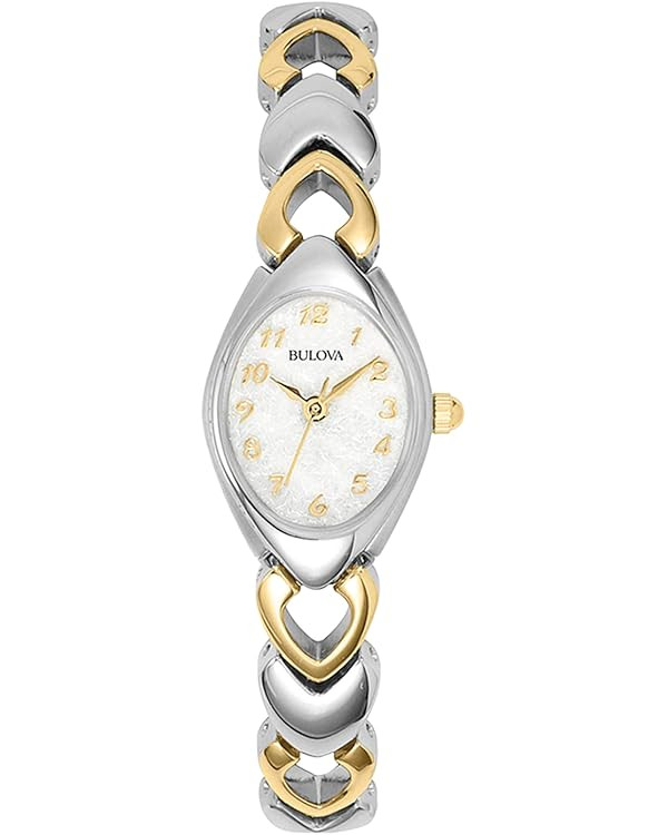 Bulova Ladies' Classic Two-Tone Stainless Steel 3-Hand Quartz, White Patterned Dial Style: 98V02 | Amazon (US)