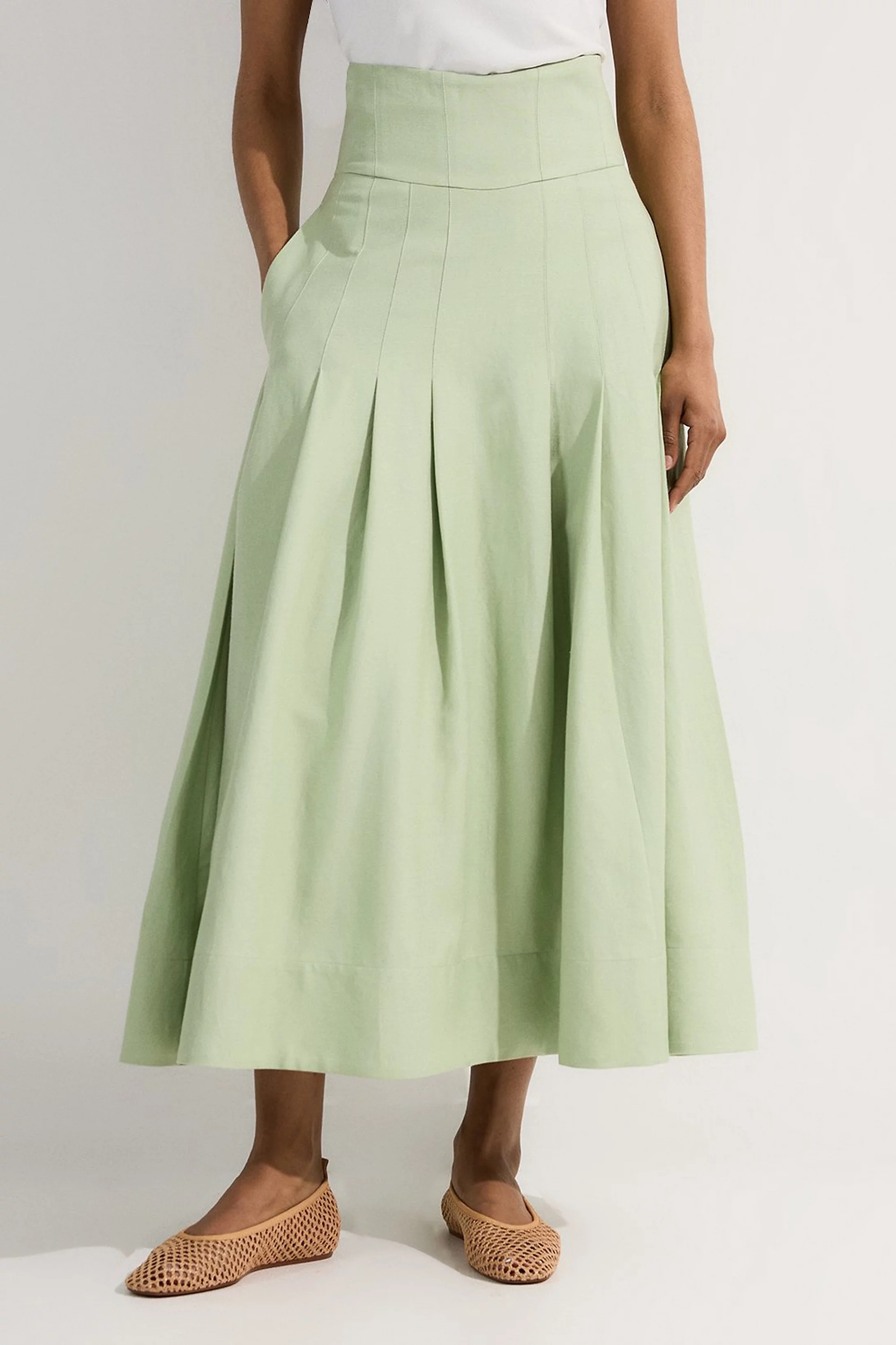 Viscose Linen Tailored Full Skirted Midaxi Skirt | Karen Millen | Karen Millen US