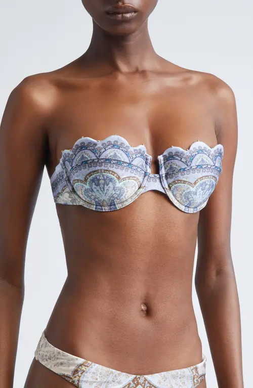 Zimmermann Wanderlust Scalloped Balconette Bikini Top in Tapestry Blue Multi at Nordstrom, Size 1 | Nordstrom