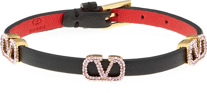 Valentino Garavani Crystal VLOGO Leather Bracelet | Nordstrom | Nordstrom