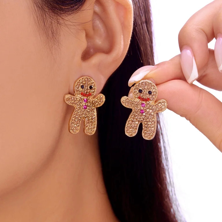 Faty-T Gingerbread for Man Rhinestone Earrings for Women - Sparkling -Adorned Gingerbread Cookie ... | Walmart (US)