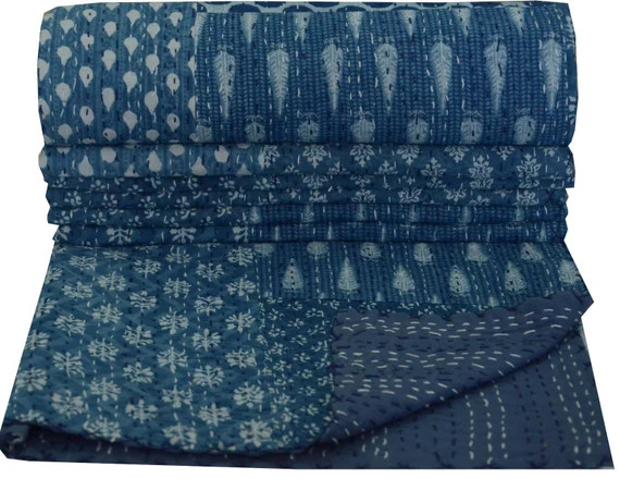 Indigo Blue Kantha Quilt Vintage Handmade Indigo Hand Block | Etsy | Etsy (US)