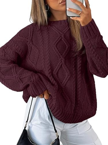 Trendy Queen Women's Oversized Cable Knit Crewneck Sweaters | Amazon (US)